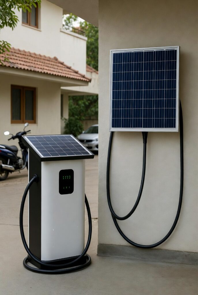 Here are SEO-optimized, descriptive alt texts for all the key images/graphics in your article “Wall-Mounted vs Portable EV Chargers: Which is Right for Your Home in India? (2026 Guide)”. These are crafted to boost search visibility for relevant Indian EV queries while remaining concise and natural.
1. Hero / Main Image
Original description: Wall-mounted EV charger installed at a typical Indian home in Bengaluru residential setup
SEO alt text:
Wall-mounted EV charger installed at home in Bengaluru India – fast home charging 2026
2. Portable Charger Image
Original description: Portable EV charger in use at an Indian home – flexible and travel-ready
SEO alt text:
Portable EV charger for home use in India – plug-and-play charging for Tata Nexon MG ZS EV 2026
3. Side-by-Side Comparison Infographic
Original description: Side-by-side comparison of wall-mounted and portable EV chargers for Indian homes
SEO alt text:
Wall-mounted vs portable EV charger comparison infographic India 2026 – speed cost installation pros cons
4. Solar-Integrated Charging Setup
Original description: Solar-integrated portable and wall-mounted EV charging setup in India
SEO alt text:
Solar-powered EV charging at home in Bengaluru India – portable and wall-mounted chargers with rooftop solar 2026
Optional / Additional Suggested Images (if you add them)

Cost Savings Chart / GraphEV home charging cost comparison India 2026 – wall-mounted vs portable charger savings with ToD tariff Bengaluru
Installation Process Infographic (wall-mounted)Wall-mounted EV charger installation process India – step-by-step guide for Bengaluru homes 2026
Apartment / Society Charging SetupEV charger load balancing for apartments in Bengaluru – wall-mounted smart charging solution India
Tata Nexon EV or MG ZS EV Charging (product-specific)
Tata Nexon EV home charging with wall-mounted charger in India – Bengaluru residential setup 2026

Quick Copy-Paste List for Your CMS

Wall-mounted EV charger installed at home in Bengaluru India – fast home charging 2026
Portable EV charger for home use in India – plug-and-play charging for Tata Nexon MG ZS EV 2026
Wall-mounted vs portable EV charger comparison infographic India 2026 – speed cost installation pros cons
Solar-powered EV charging at home in Bengaluru India – portable and wall-mounted chargers with rooftop solar 2026