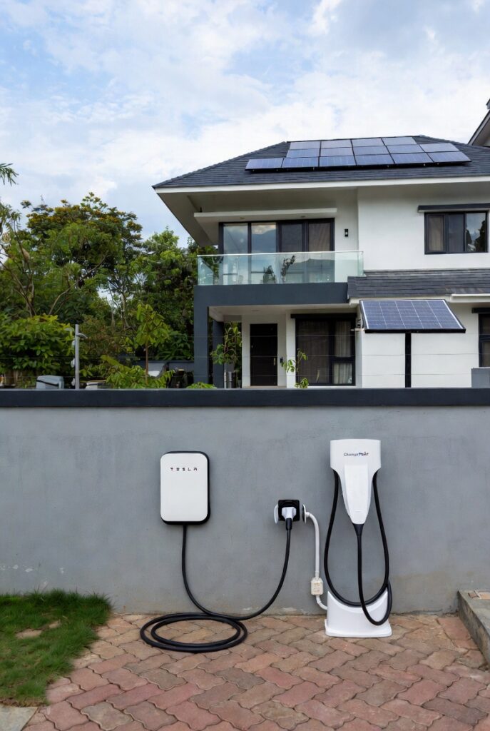 Tesla Wall Connector home installation garage EV charger Bengaluru India 2026
ChargePoint Home Flex wall-mounted Level 2 EV home charger India comparison 2026
Tesla Wall Connector vs ChargePoint Home Flex comparison infographic charging speed power cost 2026 India
solar EV charging home setup Bengaluru India Tesla Wall Connector ChargePoint Home Flex rooftop panels 2026
home EV charger installation process diagram Tesla Wall Connector ChargePoint Flex India 2026