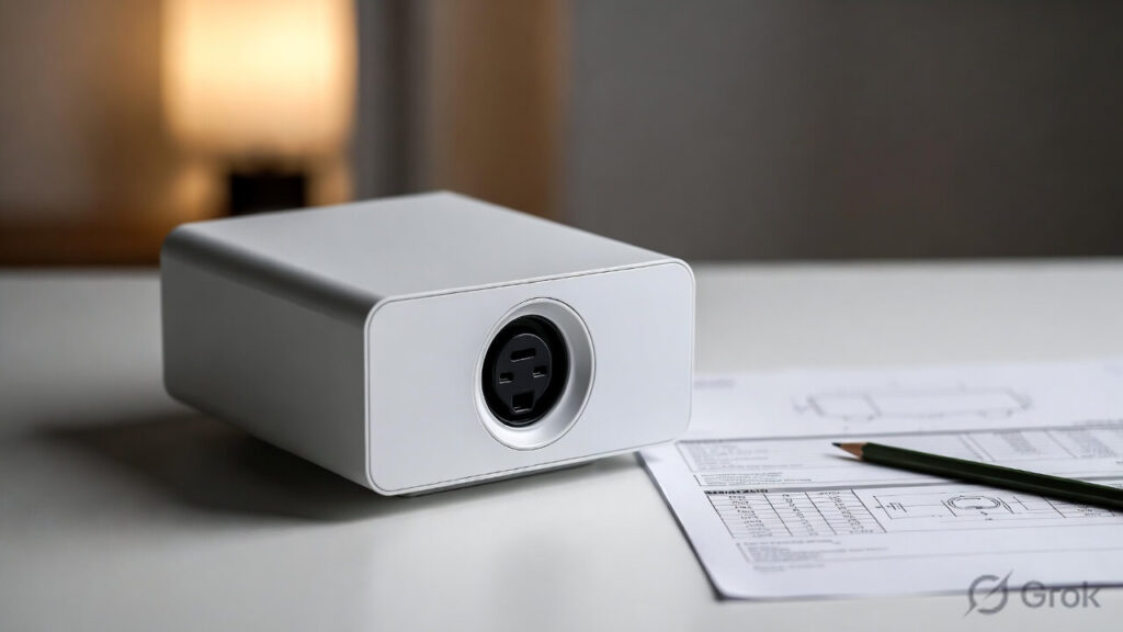 A home EV wall charger placed next to a technical spec sheet and pencil, representing the process of understanding EV charger specs 2026 before buying a home charging unit in India or abroad