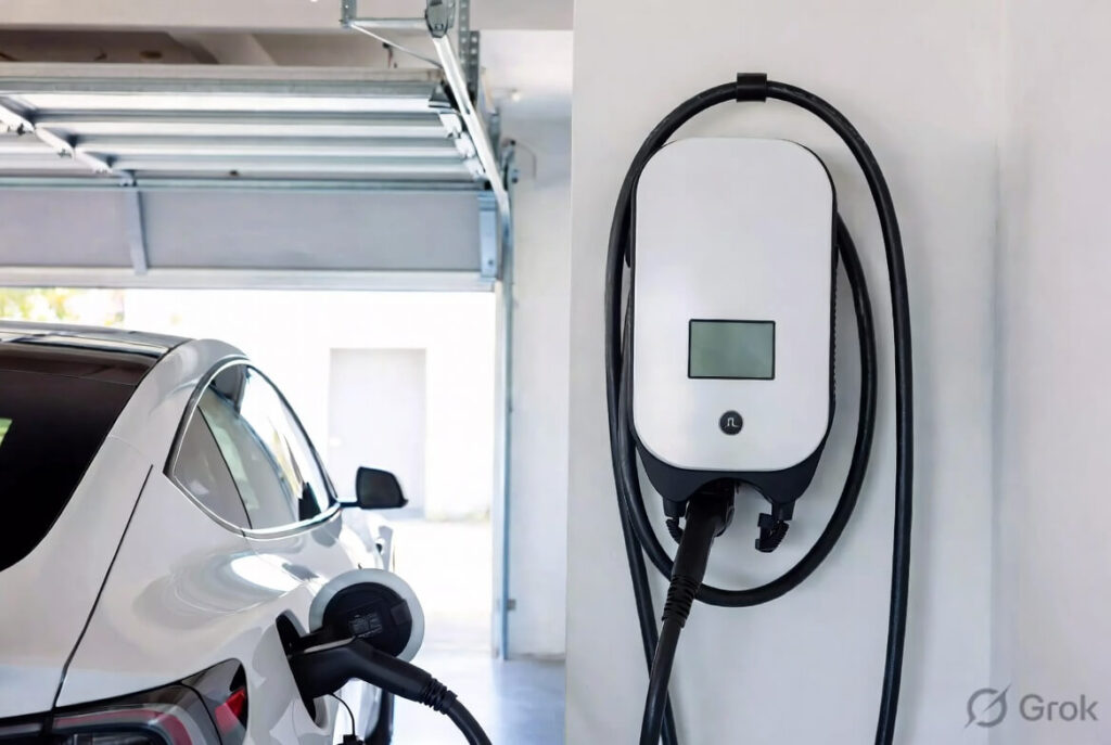 Best Budget EV Chargers Under $600 2026 – Clean white and black budget EV charger installed in a modern garage with white electric vehicle charging, affordable home charging setup for US and Europe