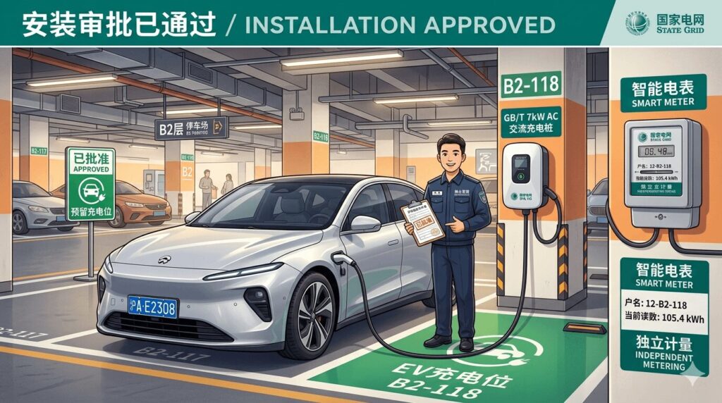 Find the right EV charger for your home China edition — five‑question selector flowchart comparing basic vs smart TOU home chargers with pricing.