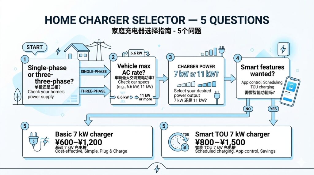 Find the right EV charger for your home China edition — featured illustration showing a Chinese apartment garage with property management approval and dedicated electricity meter.