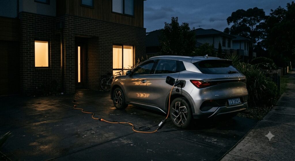 V2G in China 2026 can your BYD Atto 3 power your home during a blackout — featured image showing a BYD Atto 3 using V2L to supply emergency power to a house during a grid outage.