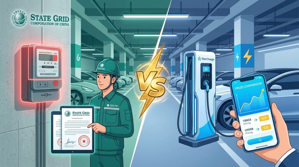 A professional electrician installing the connection cable from the distribution board to the dedicated EV meter, demonstrating the physical installation process behind the debate of State Grid SGCC vs private networks who offers the best home connection rate in 2026